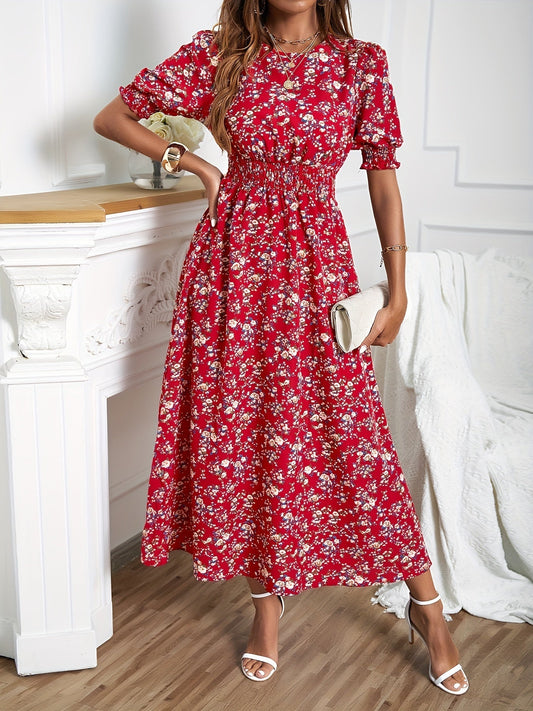Red floral splendour - maxi dress with floral print