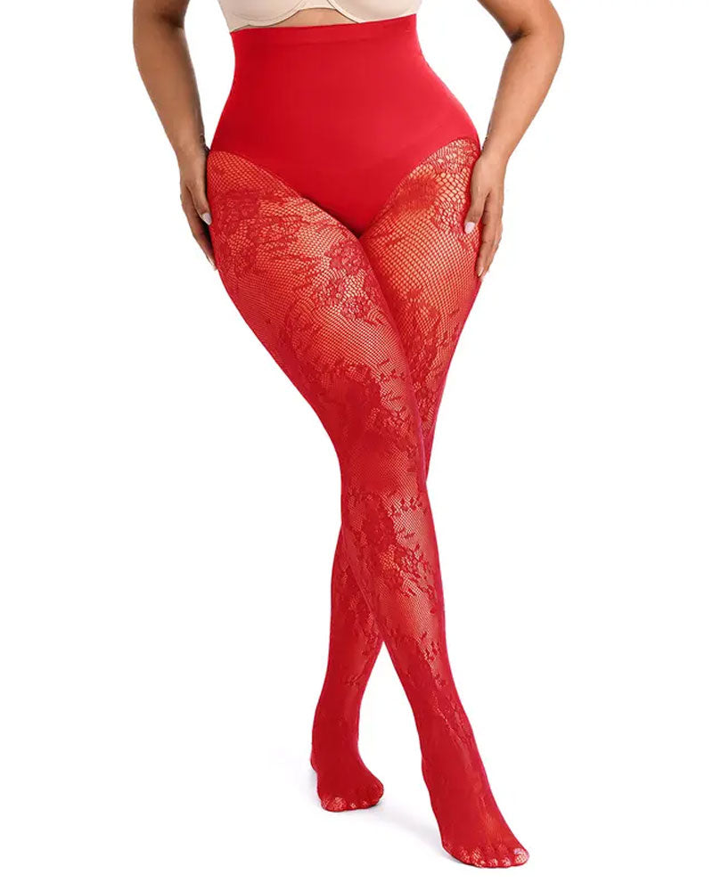 Damen-Shape-Strumpfhose mit hohem Bund und Blumen-Spitze