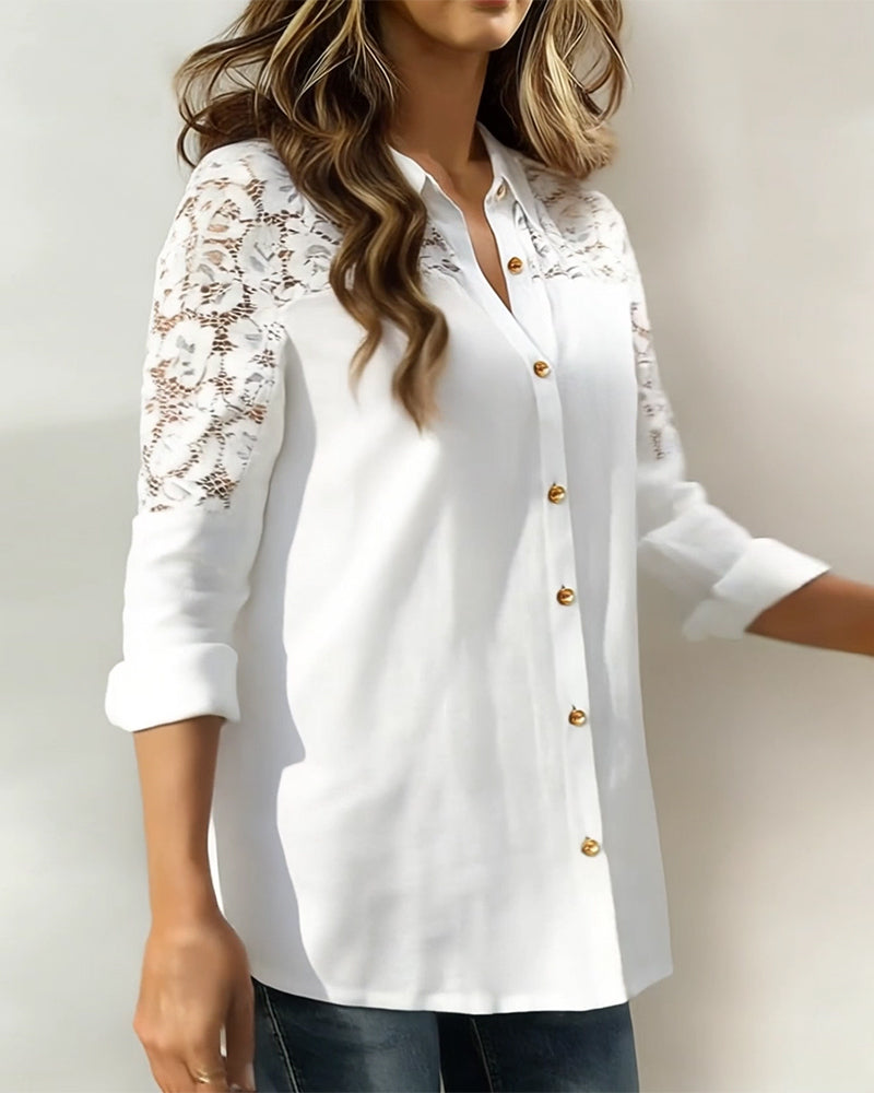 Bluse Spitzen Patchwork Revers Mode