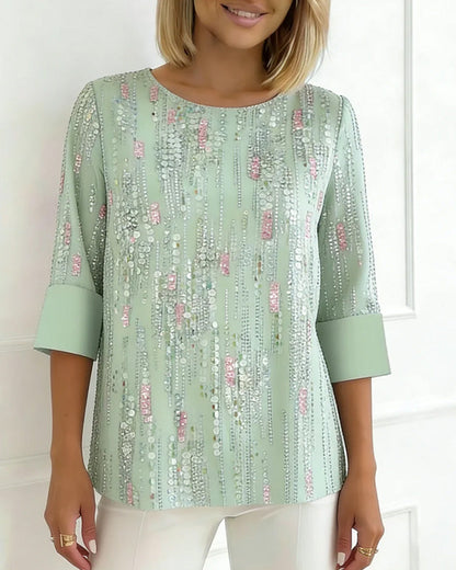 Bluse Lässig Rundhalsausschnitt Print Halbarm