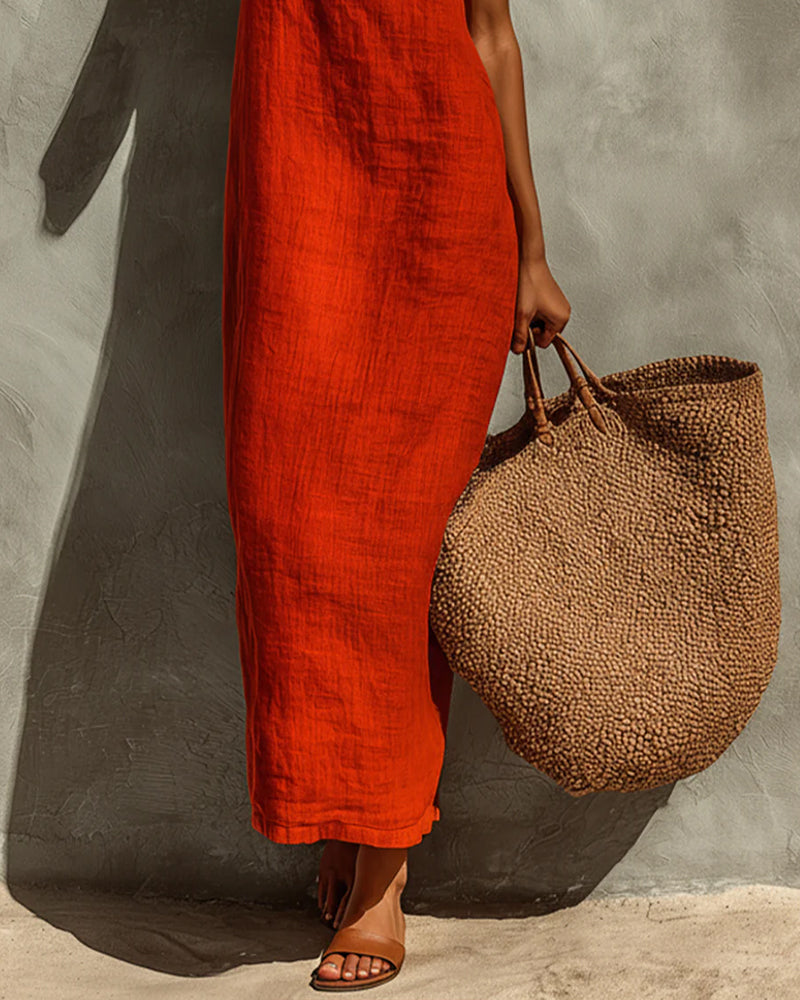 Kleid Einfarbig Spaghettiträger Maxi