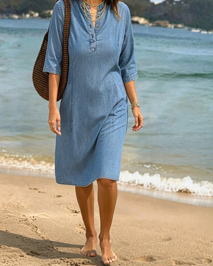 Kleid Locker Gerade Denim