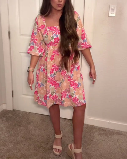 Kleid Quadratischer Ausschnitt Puffärmel Babydoll