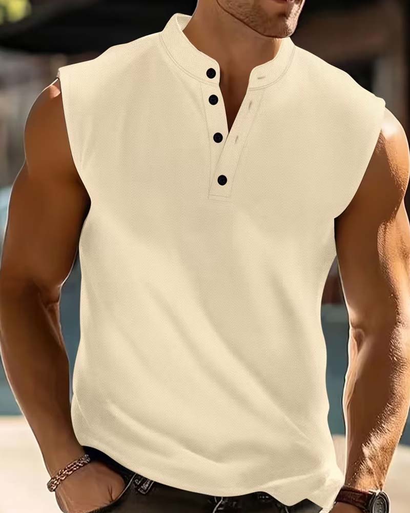 Tanktop Herren Henley Einfarbig Sport