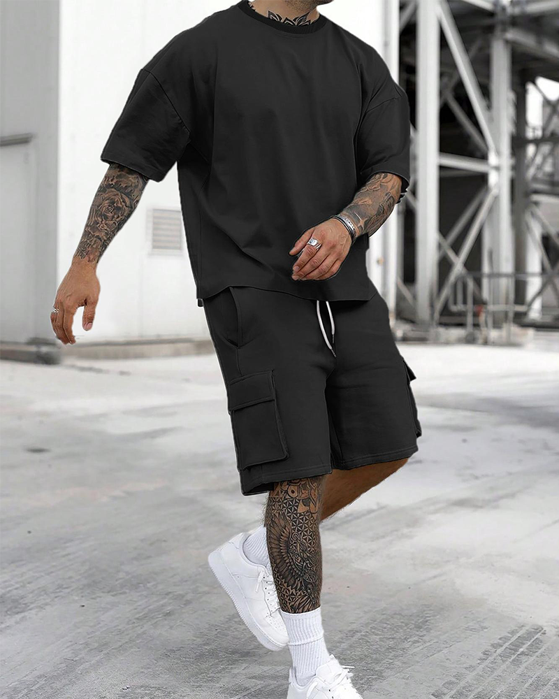 Herren Zweiteiliges Set Entspannt Kurzarm Shorts