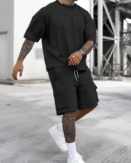 Herren Zweiteiliges Set Entspannt Kurzarm Shorts