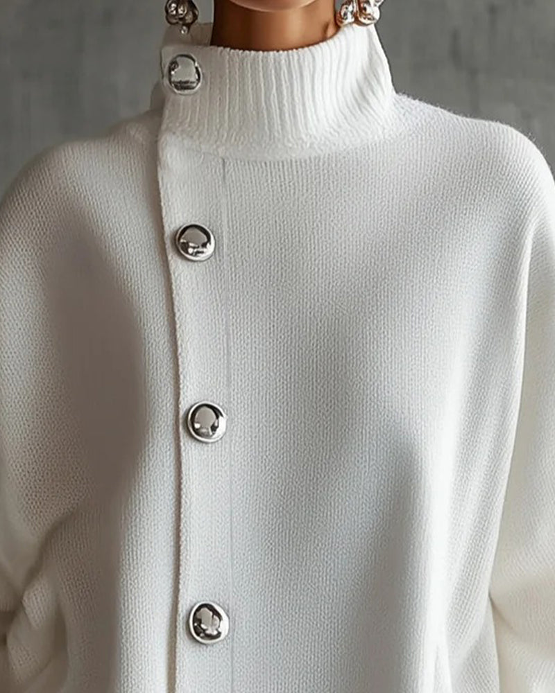 Sweaterkleid Knopf Einfarbig Langarm