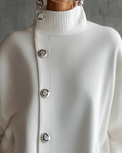 Sweaterkleid Knopf Einfarbig Langarm