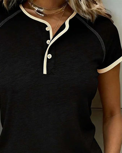 T-Shirt farblich blockiert knopfverschlossen schmale Passform