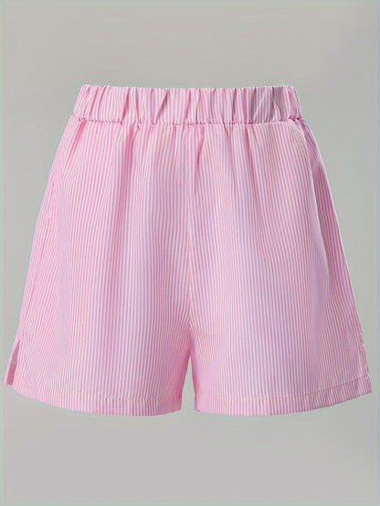 Striped Pink Shorts with Elastic Waistband - Ava