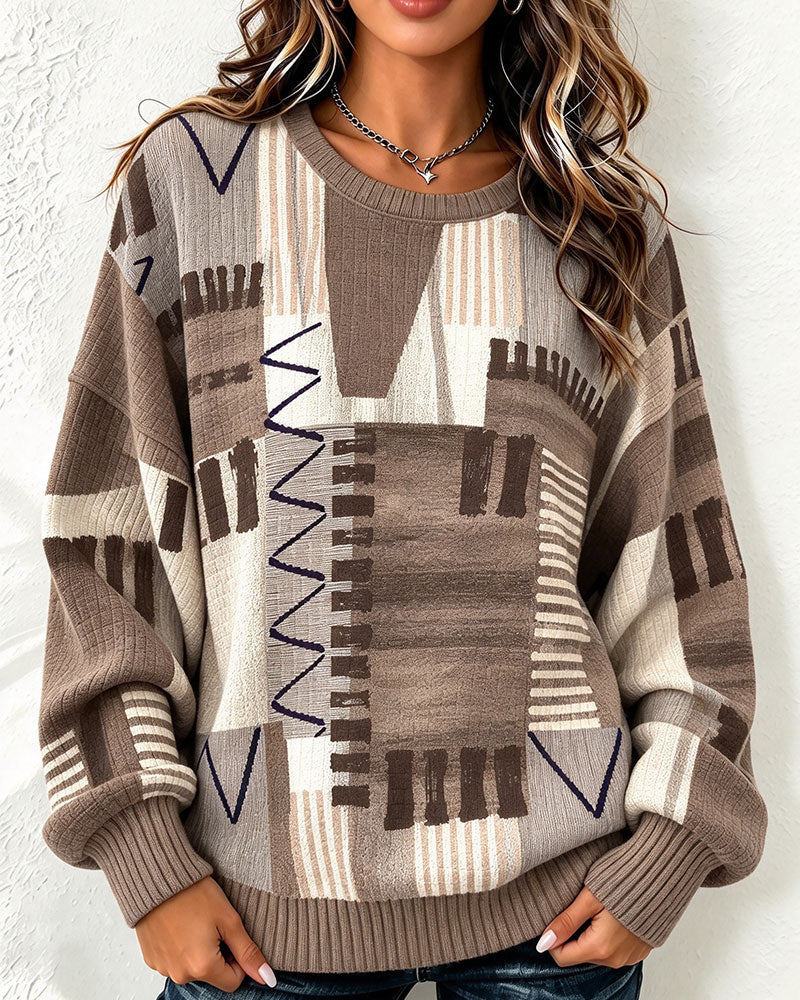 Sweatshirt Rundhals Kariert Farbblock