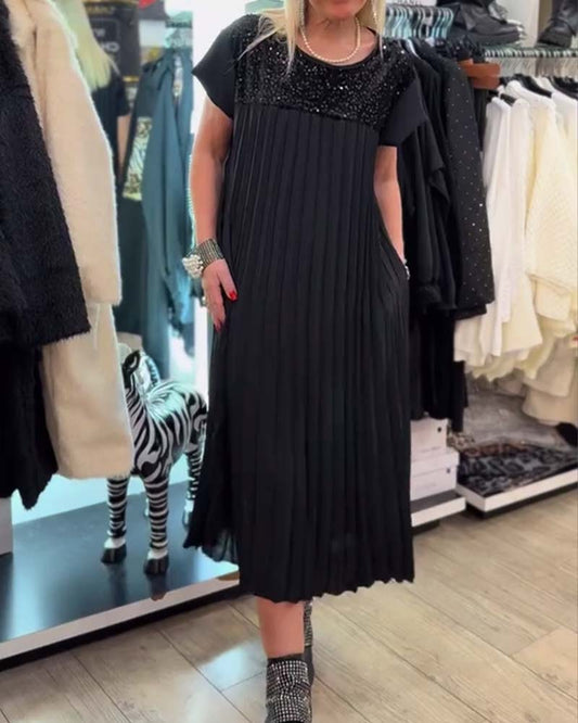 modisches, paillettenbesetztes Kurzarmkleid