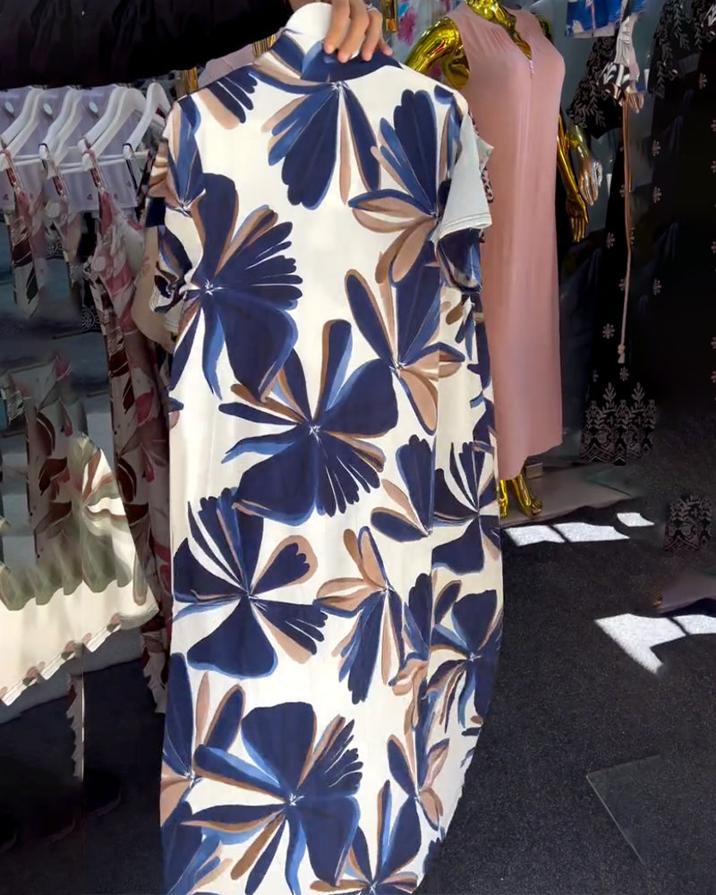 Kleid Elegant Blumen Druck Ärmellos