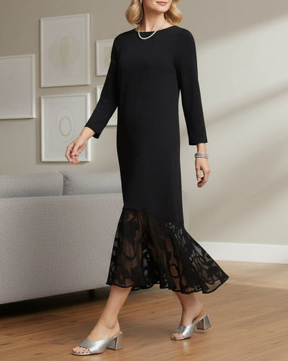 Kleid Mesh Applikation Runder Halsausschnitt Modisch