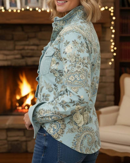 Hemd stilvoll gerüscht Retro-Print