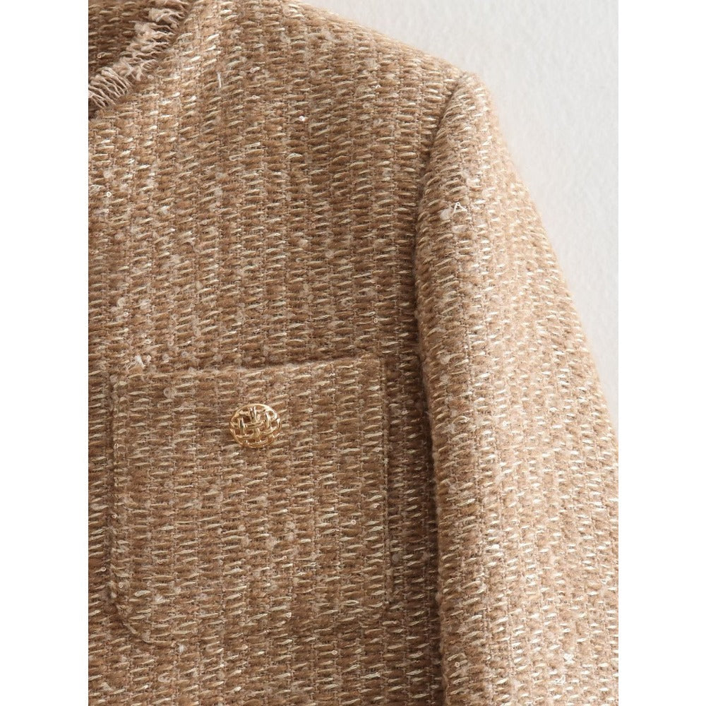 Tweed Button Up Long Sleeve Jacket for Women - Gianna