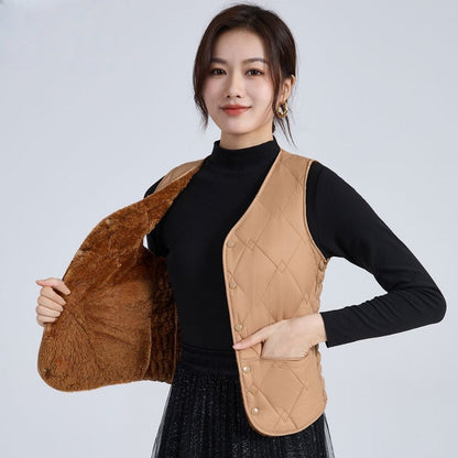 Quilted Puffer Vest with Button Closure for Women - Melissa