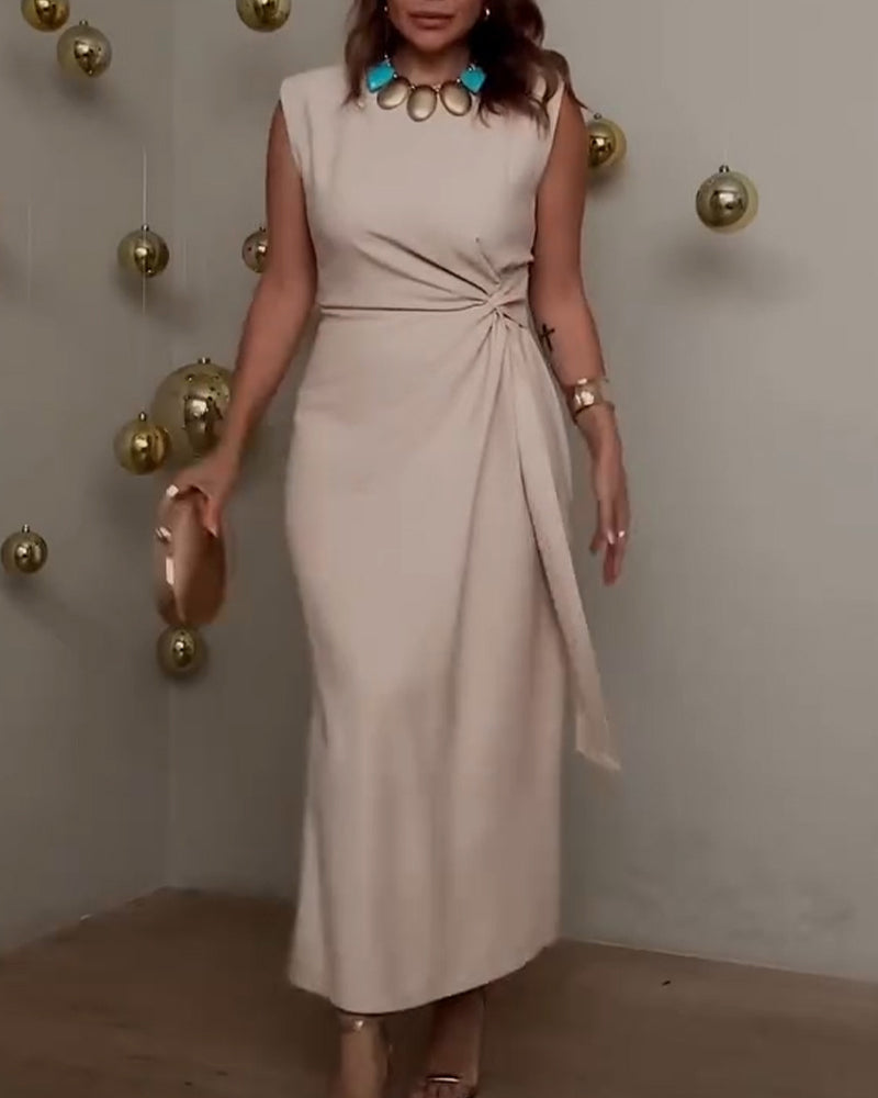 Kleid Runder Halsausschnitt Ärmlos Elegant