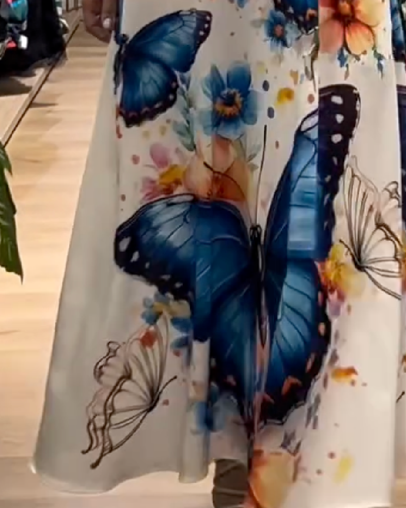 Kleid Ärmellos Schmetterlingsprint Maxi