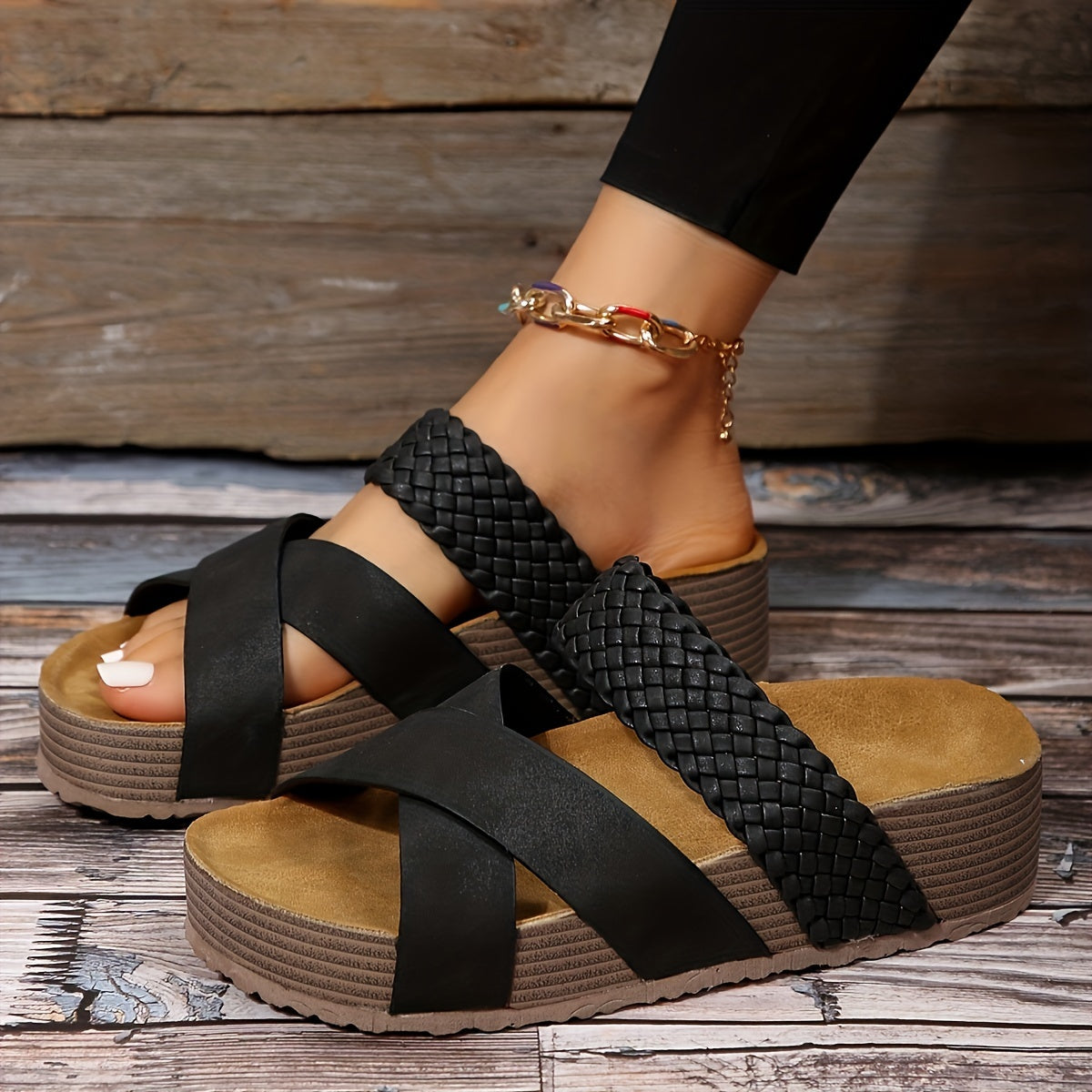 Brown braided wedge sandals - Clara