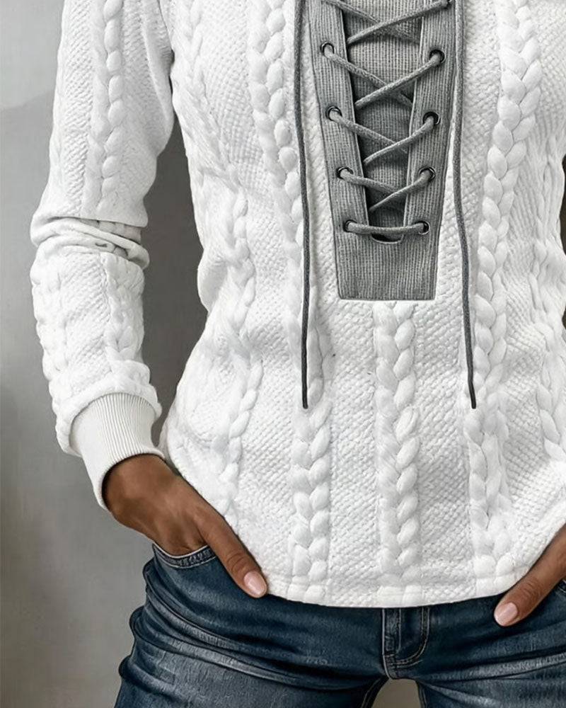 Oberteil Zopfstrick Patchwork Binden Mode