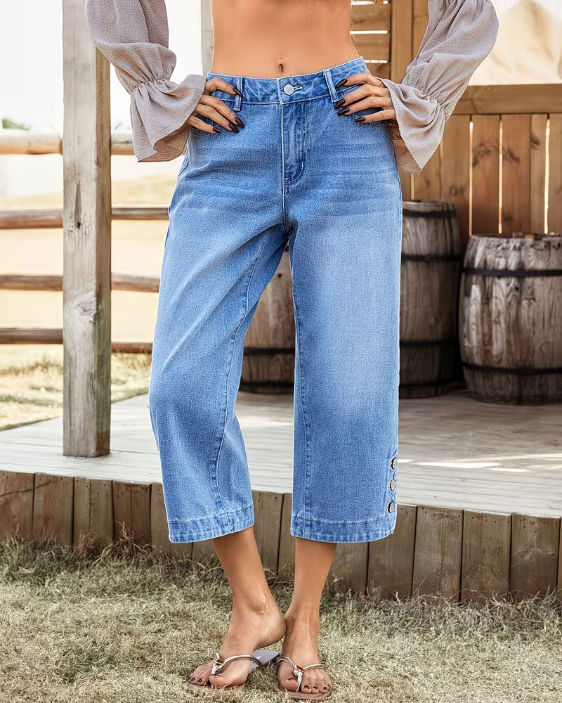 Hose Retro Denim Cropped gerade geschnitten