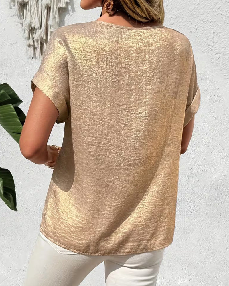 T-Shirt Unifarben Kurzarm locker
