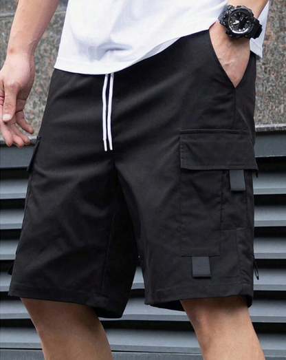 Shorts Herren Einfarbig Patte Tasche Cargoshorts, Lässig Multi-Tasche Sommer