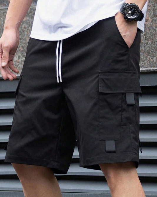 Shorts Herren Einfarbig Patte Tasche Cargoshorts, Lässig Multi-Tasche Sommer