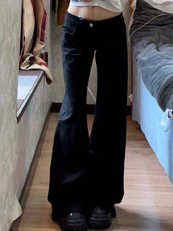 Schwarze Y2k Low Waist Weitbeinig Flare Jeans