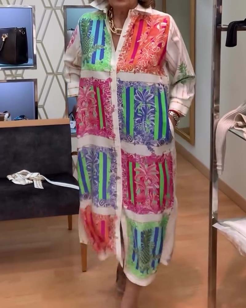 Kleid Patchwork Gedruckt Lang Hemd