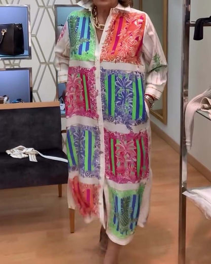 Kleid Patchwork Gedruckt Lang Hemd