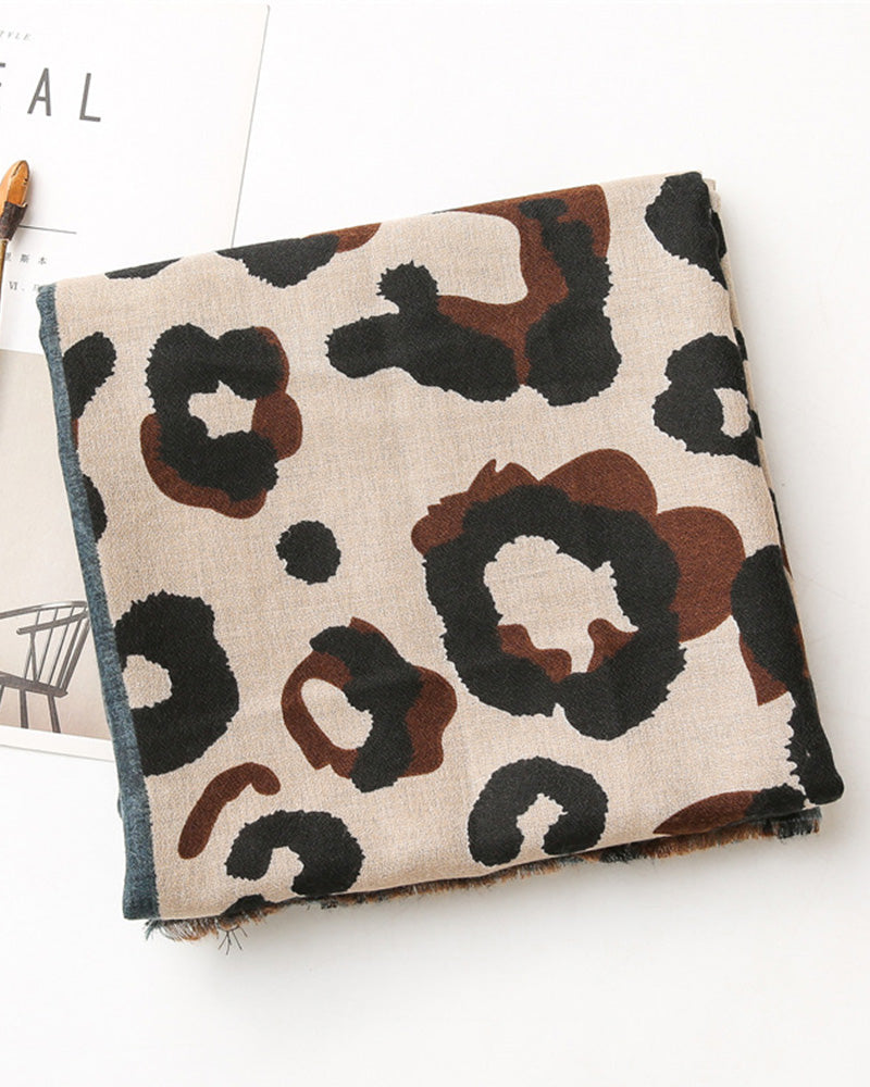 Damen Schal Leopard Patchwork Print Fransen Schal