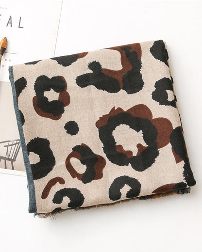Damen Schal Leopard Patchwork Print Fransen Schal