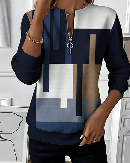 Sweatshirt Halb Reißverschluss Kontrast Leger