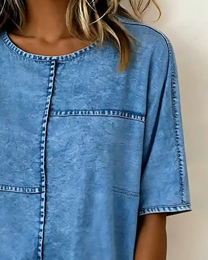 Top Abgenutzt Denim Kurzarm