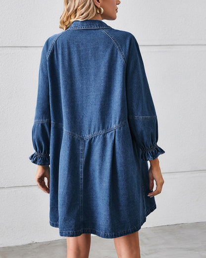 Langarm Patchwork Denim Kleid