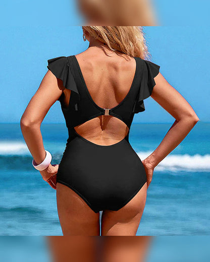 Sexy Rüschen-Einteiler Badeanzug – Rüschendetail, Bauchkontrolle & Lebendige Farben