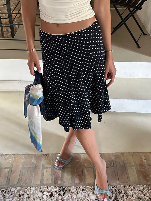 Schwarzer Vintage Punktem Rüschen Maxirock