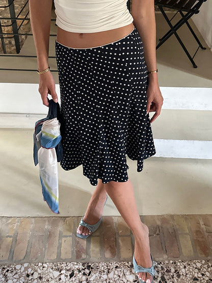 Schwarzer Vintage Punktem Rüschen Maxirock