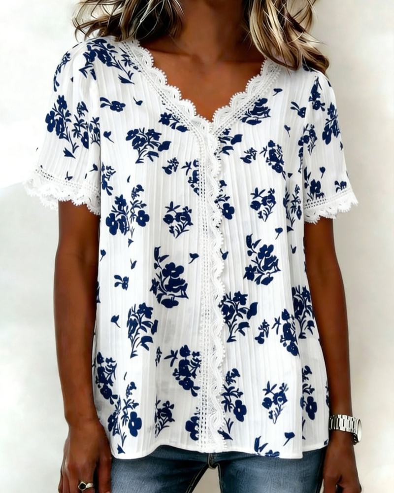 Bluse Kurzarm Frisch Floral