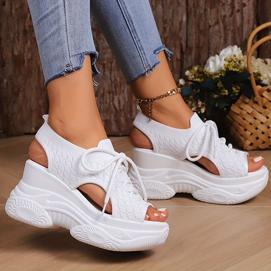 White lace-up platform sneaker slippers - Lara