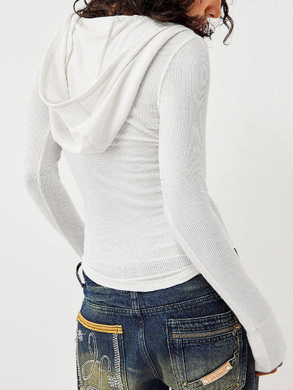 Einfarbiger Vintage Brustbetonter Hoodie mit Langarm und Schlankem Schnitt