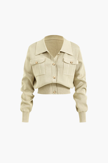 Einfarbiges Vintage Crop Top mit Knopfleiste und Maxirock Set