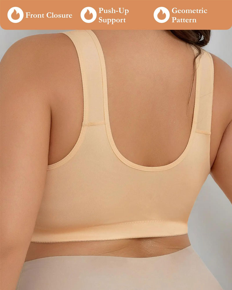 Vorne Verschluss Drahtlos Chic Geometrischer Druck Bralette
