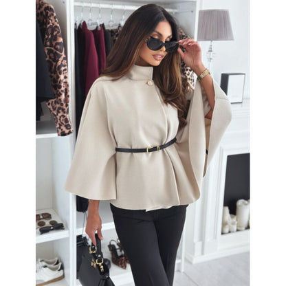 Belted Cape Coat with Wide Sleeves for Women - Zita