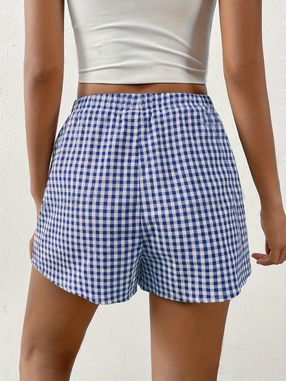 Checkered Green Shorts with Elastic Waistband - Lilly