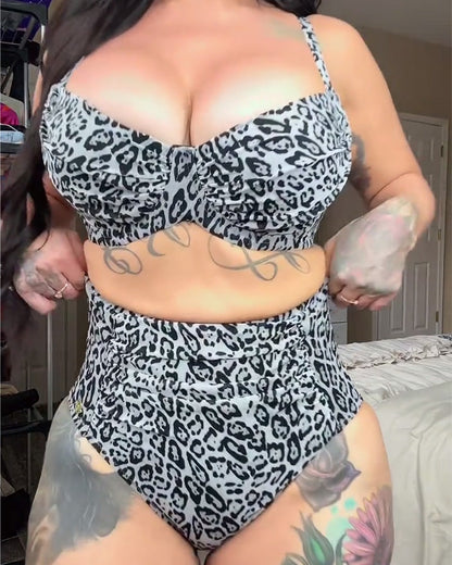 Bikini Bedruckt Tiefer V-Ausschnitt Cut-Out Zweiteilig
