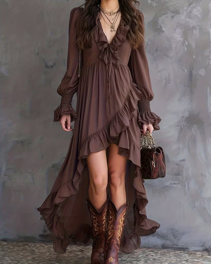 Kleid V-Ausschnitt Tupfendruck Taille