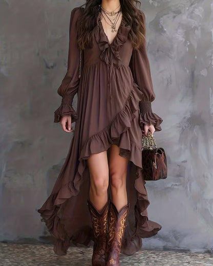 Kleid V-Ausschnitt Tupfendruck Taille